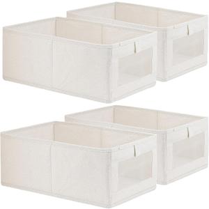 Fordonral 4 Pack Linen Storage Bins, Storage Containers for Organizing Clothing, Jeans, Toys, Books, Shelves, Closet, Wardrobe - Closet Organizers and Storage, Large Storage Boxes Baskets with Window
