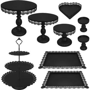 Set of 9 Cake Stands Metal Cupcake Stand Set Multiple Styles Candy Fruit Display Tower Dessert Plate Cake Serving Tray for Birthday Party Wedding Anniversary Baby Shower Engagement (Black)