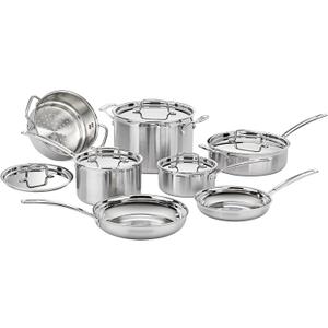 Cuisinart 12-Piece Cookware Set, MultiClad Pro Triple Ply Stainless Steel Cookware Set, Heat Surround Technology, Cool Grip Stick Handles, Oven Safe Up to 500F, MCPS-12N, Silver