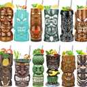 SuproBarware Tiki Mugs Set of 12, Ceramic Tiki Mugs for Hawaiian Party,Creative Tiki Mug Set for Cocktails Glasses, Tiki Drinking Bar Decorations Premium Tropical Cups Drinks for Exotic Party 12PCS