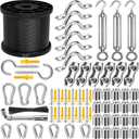 165FT String Light Hanging Kit,304 Stainless Steel Cable Kit - Heavy Duty 480LB Capacity, Adjustable Turnbuckles & Complete Accessories for Clothesline, Garden Rigging (Black)