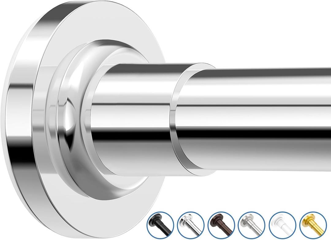 SUNALLY Shower Curtain Rod Adjustable 32-75 Inch, Spring Tension Shower Curtain Rods Stainless Steel Telescoping Curtain Rod for Bathroom or Windows, No Drilling, No Slip, No Rust, Chrome