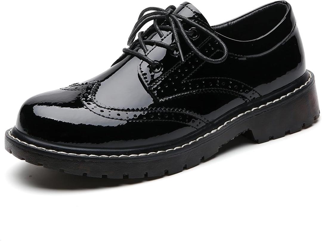 XMM Oxford Shoes for Women Women's Oxford Shoe Lace-Up Round Toe Leather Flat Classic Non-Slip Work Business Dress Office Shoes US 7.5