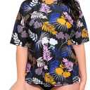 Halcurt Women's Plus Size Short Sleeve Rash Guard Swimsuit Top with Built in Bra Swim Shirt UPF50+ Bathing Suit 3XL