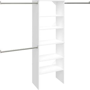 ClosetMaid SuiteSymphony Wood Closet Organizer Starter Kit with Tower and 3 Hang Rods, Shelves, Adjustable, Fits Spaces 5  10 ft. Wide, Pure White