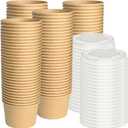 ESSENTIAL Paper Ice Cream Cups with Lids, 120pcs 8oz Disposable Dessert Bowls with Lids for Hot or Cold Food, Paper Snack Containers for Sundae, Frozen Yogurt, Soup (Brown)