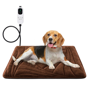 Petrendy  Large Dog Heating Pad with Washable Cover, Soft Plush Pet Heating Pad with 9 Adjustable Temperature, Timer, Chew-Resistant Cord, Waterproof Electric Heated Pet Bed Mat for Dogs and Multi-Cats, Brown