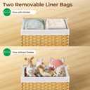 GREENSTELL Storage Basket with Lid, 17.2 Gallon(65L) Small Wicker Blanket Storage Basket with Handles, Foldable, 2 Removable Liner Bags, Metal Frame, for Bedroom, Laundry Room, Natural