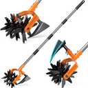 GINMIC Hand Tiller Garden Cultivator, Garden Tiller with Upgrated Triangle Hoe and Adjustable Long Handle, 2-in-1 Weeder & Soil Aerator for Lawn Care, Cultivate, Plant, Reseed, Gardening Hand Tools