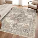Washable 4x6 Area Rugs - Living Room Area Rug Stain Resistant Carpet Vintage Lightweight Ultra-Thin Rugs for Bedroom Kitchen entryway with Non Slip Backing Home Decor Small Mat 4X6 Beige (4' x 6')