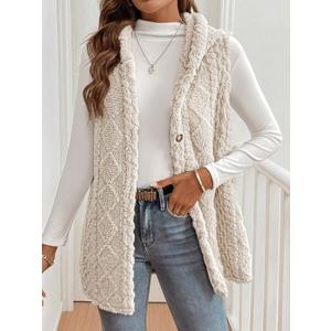 Women's Button Down Fleece Hooded Outerwear Vests Sleeveless Cardigan Coat Fall Winter Clothes (Apricot, S)