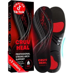 CRUVHEAL 220+ lbs Plantar Fasciitis High Arch Support Insoles Men Women  Orthotic Shoe Inserts  Boot Work Shoe Insole (L, Black)