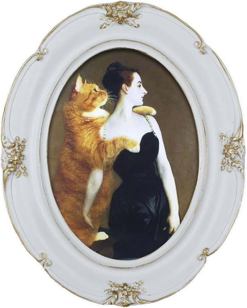 5x7 Oval Picture Frame, White Vintage Style, Glass Front, Suitable for Tabletop or Wall Hanging, Antique Dcor