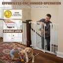 Mumeasy 126" Extra Wide Baby Gate for Doorways, Stairs & Fireplace, Auto Close Safety Dog & Pet Gate with Walk Thru Door, Childproof Fence for Hallway Kitchen House Indoor Outdoor,5 Metal Panels,White