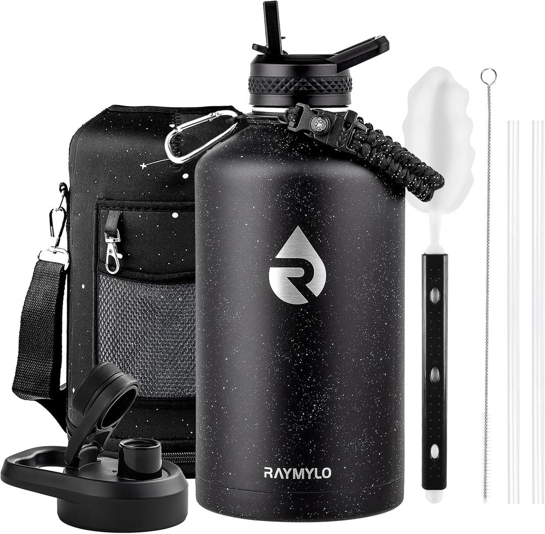 128oz Insulated Water Bottle, Triple Wall Vacuum Stainless Steel Water Bottles - Keeps Cold 48H, Reusable One Gallon Flask Jug for Gym, Sports, Camping, Hiking,Travel, Starry Sky-Black