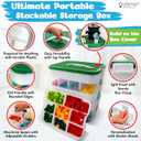 Outsmart Gadgets Stackable Toy Storage Organizer Bin for Lego, Building Bricks, Dolls, and Crafts Organization, Build on the Lid, 3 Layer Adjustable Compartments, Includes ABC Stickers and 2 Box Lids