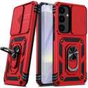 Vinve for Samsung Galaxy S24 Plus Case, Slide Lens Cover, HD Screen Protector, Military Grade Drop Protection, 360 Spin Ring Holder Kickstand Protective Phone Case (Red)
