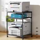 Large Printer Stand, 3 Tier Printer Table with Adjustable Storage Shelf, Rolling Printer Cart with Wheels for Home Office Shredder Scanner Fax (Black)