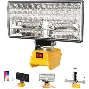 8" Cordless LED Work Light for Dewalt 20V Battery, Two Levels Adjustable Flood Light up to 90W 5400 Lumens with USB Charging Port, Portable LED Flashlight for Work, Camping, Outdoor(No Battery)