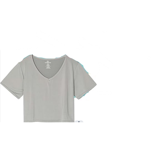 Real Essentials 1 Pack: Women's Dry-Fit Short Sleeve V-Neck Crop Top Boxy Athletic Tee Gray XL