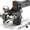 Adjustable Trailer Hitch, 360° Swivel Tri Ball Mount with Tow Hook & Lock