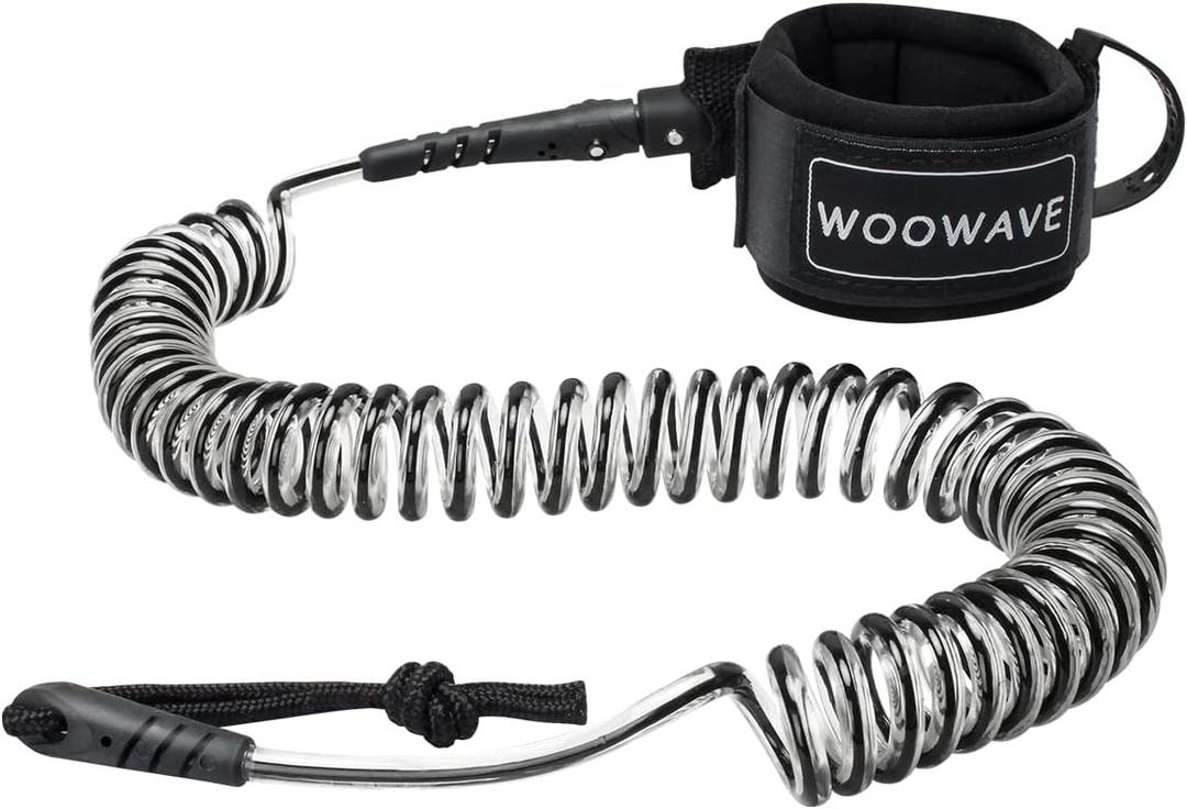 WOOWAVE SUP Leash 11 Foot Coiled Stand Up Paddle Board Surfboard Leash Stay on Board Ankle Strap with Waterproof Wallet/Phone Case (Clear Black Core)