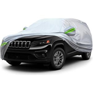 KEYOOG 6-Layer Full Car Cover is All-Weather Waterproof, Universal in All Seasons, Snow Prevention, Rainproof, Acid Rainproof, Sunscreen, Ultraviolet-Proof, Applicable to SUV and MPV (181"-190") (Green reflective strip)