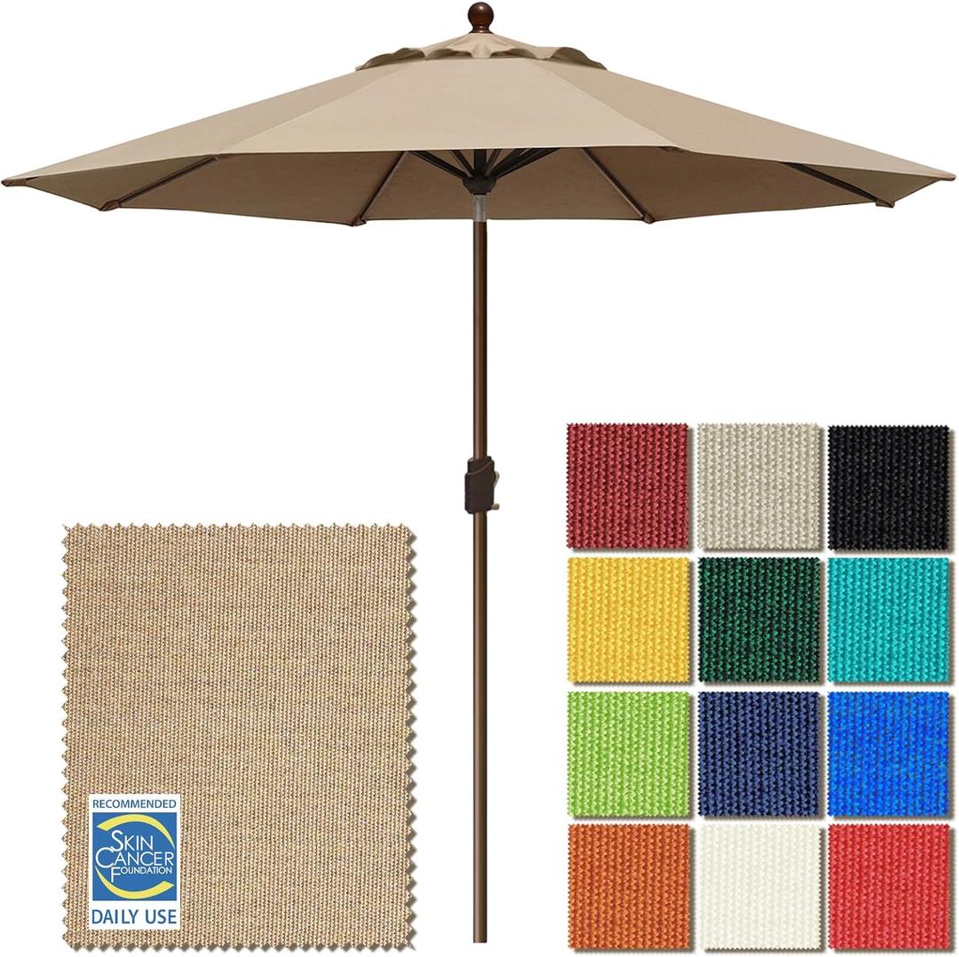 EliteShade USA 10-Year-Non-Fading 9Ft Market Patio Umbrella, UPF 50+ UV Protection Performance Sun Umbrella, Heavy Duty Commercial Grade Outdoor Table Umbrella with Crank & Tilt, Windproof Vented Top for Garden, Pool, Deck and Outdoor Playsets,Heather Beige