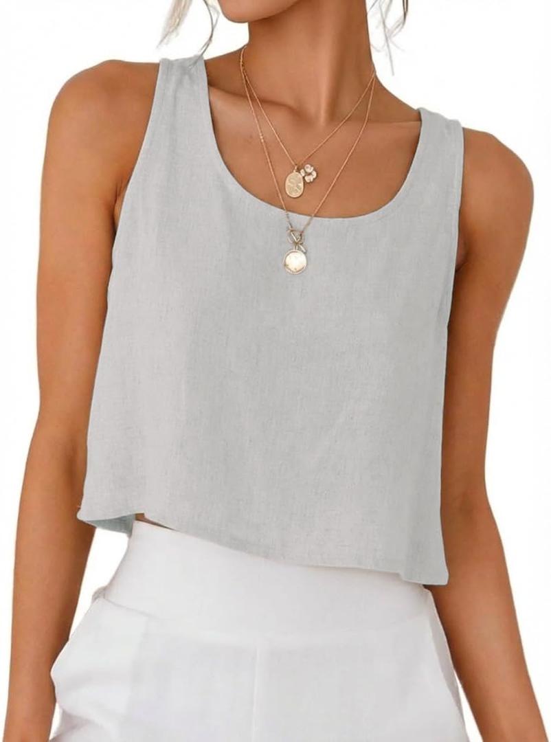 IDEALSANXUN Womens Scoop Neck Crop Tank Tops Spring Summer Sleeveless Tops (Small, Light Grey)