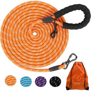 Long Dog Leash for Dog Training 16/20FT/30FT/50FT/100FT, Lockable Hook Reflective Leash, Heavy Duty Dogs Lead Tie Out Rope for Large Medium Small Dogs Outside Walking, Playing, Camping, or Yard