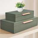 Decorative Boxes with Lids 2-Set, Memory Box for Keepsakes, Saving Space, Beautiful PU Leather Decorative Storage Boxes in Style, Decor Box with Gold Metal Handles, Store Photos, Mothers Day Green