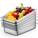 6 Pack Hotel Pans, Full Size 4" Deep Stainless Steel Steam Table Pan, 20.8" L x 12.8" W 22 Gauge Metal Commercial Catering Food Pans Anti Jam Food Storage Containers