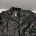 Premium Jackets Men's Notch Lapel Two Button Black Leather Blazer Jacket, L