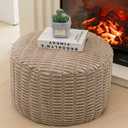 Asuprui Pouf Ottoman Stuffed Round Modern Foam Filled Ottoman Foot Rest Poufs for Living Room Chair Decorative Boho Foot Stool for Wedding Christmas Party (Light Brown)