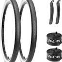 26x2.125 Cruiser Bike Tires Set: Black/White Wall Folding Replacement Tires and Pair 26-inch Inner Tubes for Beach Cruiser and Urban Commuting Bicycle