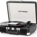 Record Player with Speakers, Bluetooth Vinyl Record Player with Recording, 3 Speed Portable Suitcase LP Player, Belt Drive Turntable, RCA/AUX/Headphone Jack, Black