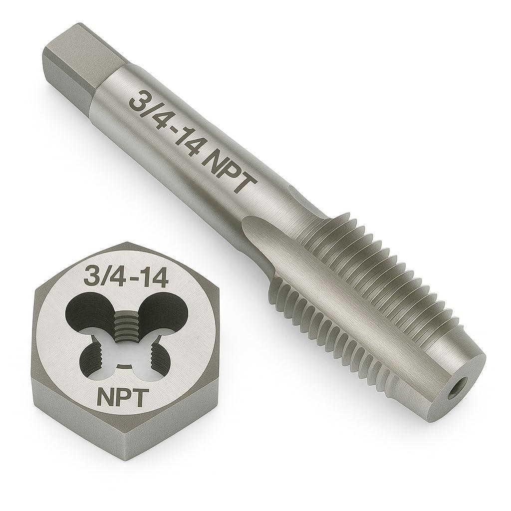 3/4"-14 NPT Tap and Die Set  GCr15 Alloy Steel Pipe Thread Tap and Hex Die Combo, Taper Thread Repair Tool for Conical Pipe Fittings