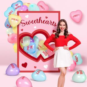 Realspring 181 Valentine's Day Conversation Heart Balloon Arch Kit Decorations Sweethearts Backdrop with Xoxo Candy Heart Sweet Be Mine Hug Kiss Me Balloons for Galentines Party Wedding Anniversary