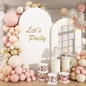 White Arch Backdrop Stand 6.2FT+5.5FT Wedding Backdrop Arch Frame with Light, 2 Set Round Top Balloon Arches Photo Booth Background for Birthday Baby Shower 2025 Graduation Party Decoration
