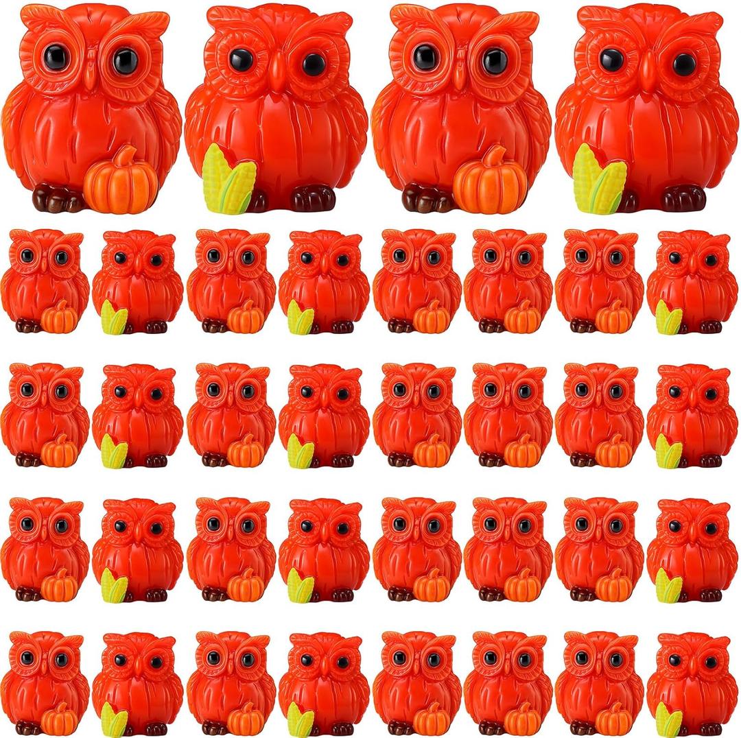 Yalikop 40 Pack Fall Resin Mini Owl Figurine Fall Owl Pumpkin Thanksgiving Centerpieces Table Decor Harvest Pumpkins Corns Decoration Indoor Autumn Centerpieces Favors Gifts for Home Table Garden