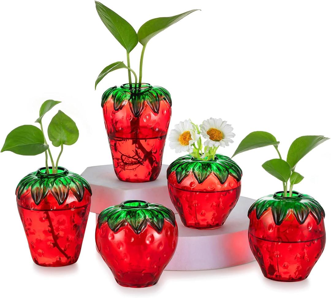 Glass Strawberry Propagation Vases for Plants: Cute Strawberry Decor for Home Kitchen Bathroom Office - Unique Indoor Hydroponic Planters Gifts for Mom Women Mothers Day