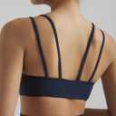 Yoga Sports Workout Bras for Women Seamless Molded Cup Spaghetti Double Strap Bra Wirefree Scoop Neck Tank Top Bras (Blue, L)