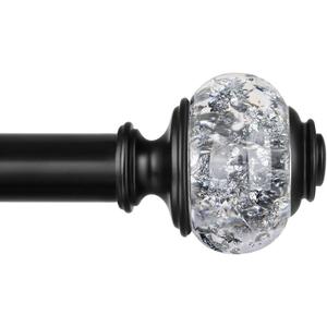 1 Inch Curtain Rods 72 to 144 Inches (6 to 12 ft) Telescoping Single Drapery Rod, USFOOK Black Curtain Rods for Windows 69 to 140 Inches, Decorative Translucent Finials