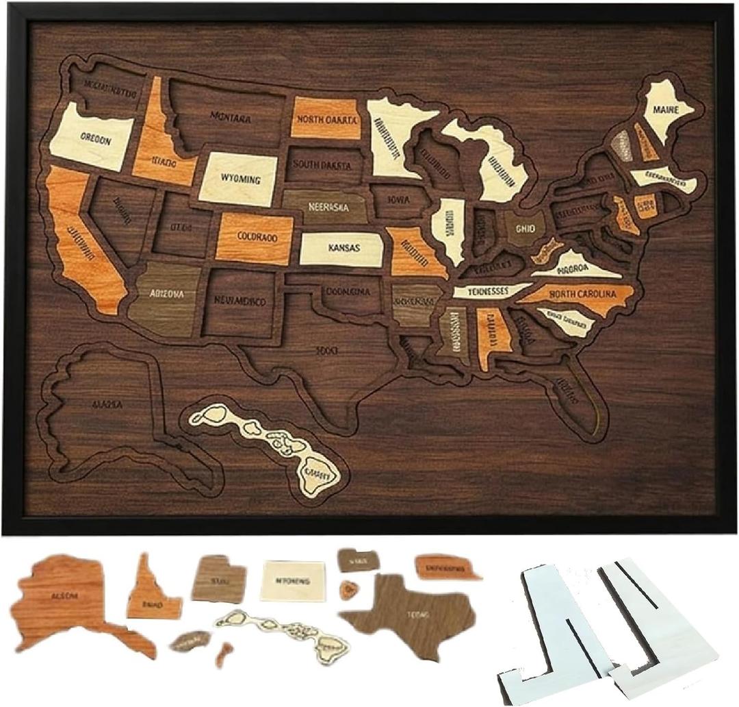 Wooden USA Travel Map Puzzle United States Journey Tracker Maps Pin Board for Us Traveling