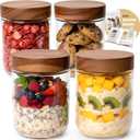 Overnight Oats Containers with Lids Acacia (4 x 16oz) Glass Jars for Oatmeal, Meal Prep, Food Storage | Leak-Proof Mason Jars for Oats, Cereal, Yogurt, Chia Pudding [Thicker Glass 3mm]