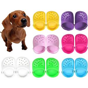 4 PCS Small Dog Sandals, Shoes for Dogs, Candy Colors Dog Sandals for Photo, Doggy Rubber Slipper Shoes Purple (2.7 x 1.5 in (7 x 4cm))