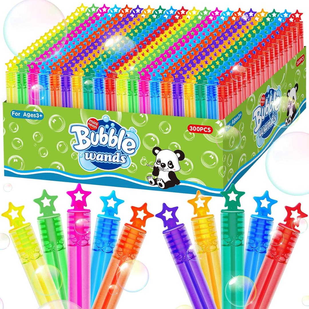 300 Piece Mini Bubble Wands in 10 Colors, Party Favors Bulk for Kids, Themed Birthday, Carnival, Wedding, Classroom Prizes, Summer Outdoor Gifts for Boys Girls, Ideal Goodies Bags Stuffer