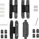 4-Pack 7 inch Black Hidden Door Hinges, Heavy Duty Zinc Alloy Concealed Hinges, Invisible 180 Degree Swing Hinge, 3 Way Adjustable Butt Hinge