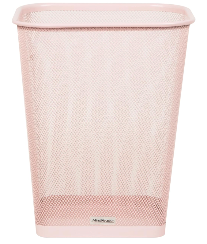 Mind Reader Mesh Trash Can, Square Wastebasket for Office or Home, 5 Gallon Capacity, Metal Mesh, Set of 1, Pink