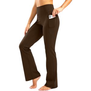 28" Inseam Women's Bootcut Yoga Pants Long Bootleg High-Waisted Flare Pants with Pockets(Coffee Brown, 28-L)
